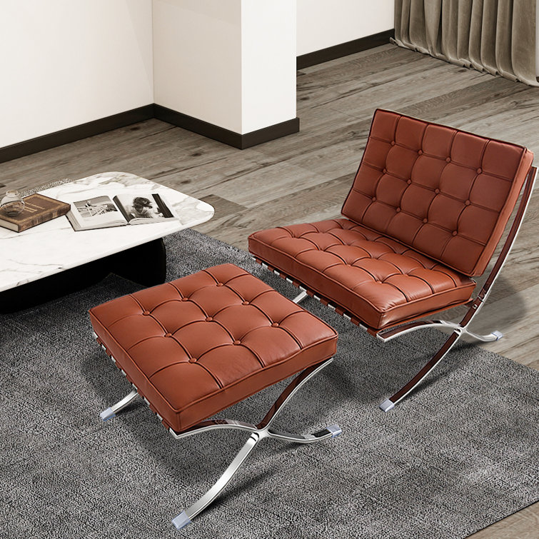 Orren Ellis Allyce 30.3'' Wide Tufted Genuine Leather Top Grain Leather